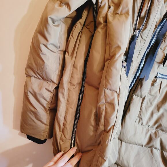 Orolay beige duck down filled thickened mid length hooded ski coat XL - Picture 8 of 16